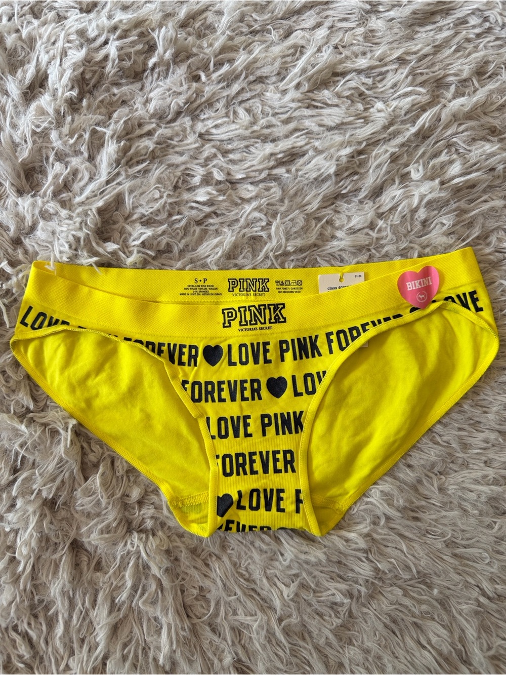 NWT VTG Victoria's Secret PINK Collection Yellow Love Pink Bikini Panty S Y2K